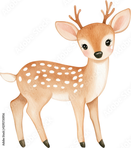 Adorable Watercolor Illustration of a Young Fawn Deer with White Spots