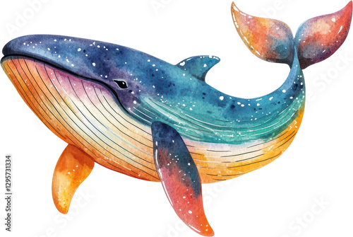 Vibrant Watercolor Painting of a Humpback Whale Ocean Animal Artwork