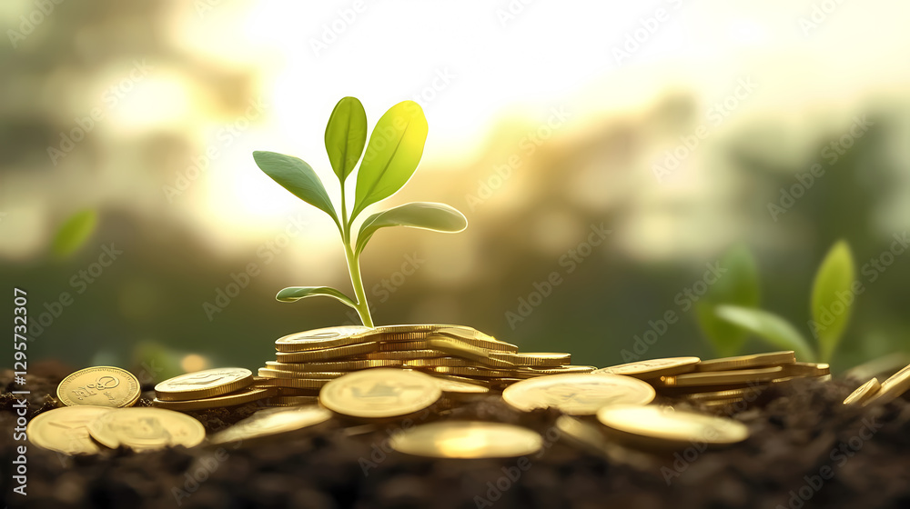 Coin Stack with Green Sprout of Hope Coin Stack with Green Sprout of Hope