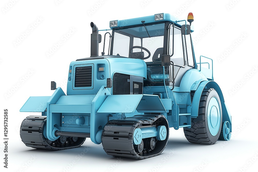 A vibrant blue tractor with tracks, designed for agricultural use, showcasing modern features and a sleek look. A vibrant blue tractor with tracks, designed for agricultural use, showcasing modern features and a sleek look.