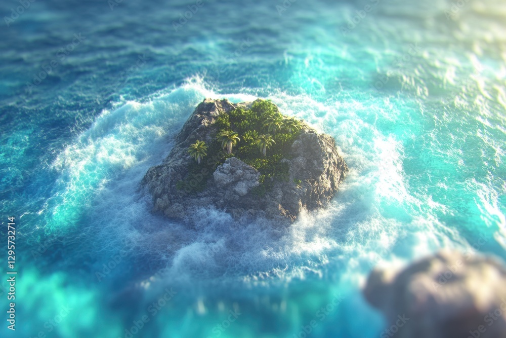 Obraz premium Small island oasis surrounded vibrant ocean waves