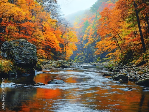 Autumn Foliage River Gorge Scenic photo
