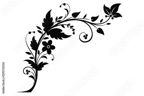 Elegant floral corner ornament silhouettes, perfect for vectors, illustrations, and digital designs.