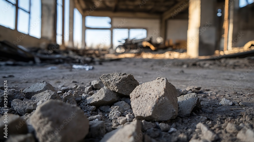 Abandoned Building Interior with Debris and Dusty Ground After Construction : Generative AI Abandoned Building Interior with Debris and Dusty Ground After Construction : Generative AI