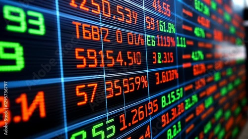 Stock Market Data Display:  Digital Numbers and Financial Information