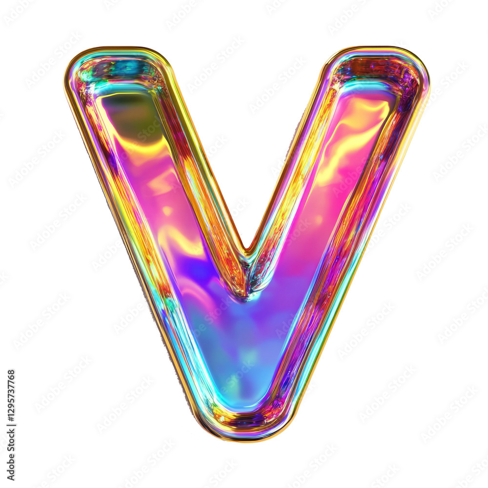 3D iridescent letter V isolated on transparent background with clipping path cut-out 3D iridescent letter V isolated on transparent background with clipping path cut-out