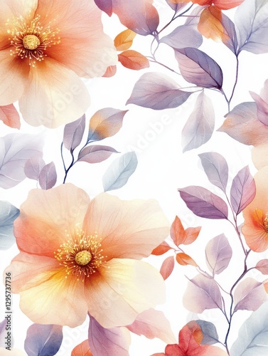 Flower watercolor art background vector. Wallpaper design with floral paint brush line art. leaves and flowers nature design for cover, wall art, invitation, fabric, poster, canvas print.