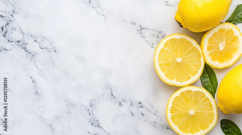 Fresh ripe lemons cut in half on a marble surface showcasing vibrant yellow color and texture : Generative AI Fresh ripe lemons cut in half on a marble surface showcasing vibrant yellow color and texture : Generative AI