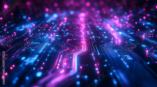 Futuristic Digital Circuit Board with Neon Lights