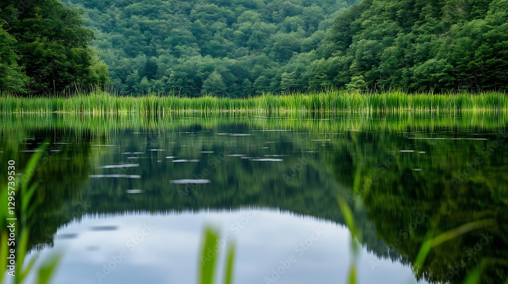 Calm Reflections of Lush Green Forest at a Serene Lake in Nature Setting : Generative AI Calm Reflections of Lush Green Forest at a Serene Lake in Nature Setting : Generative AI
