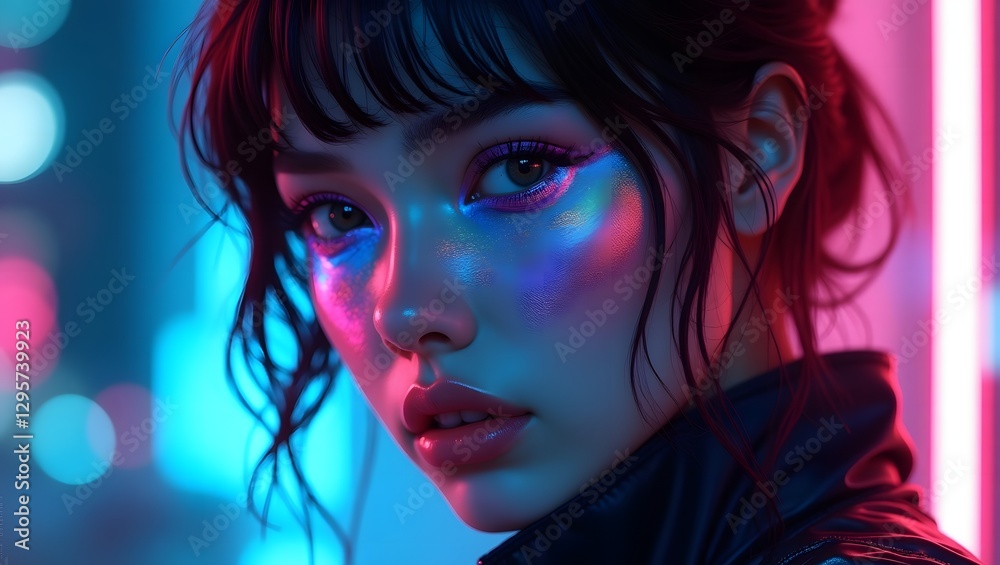 Tech Noir Elegance: Glowing Makeup and Cyber Aesthetics Tech Noir Elegance: Glowing Makeup and Cyber Aesthetics