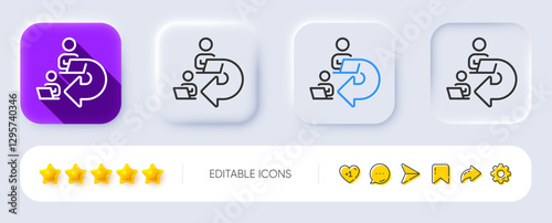 Delegate work line icon. Neumorphic, Flat shadow, 3d buttons. Teamwork share sign. Remote office symbol. Line delegate work icon. Social media icons. Vector