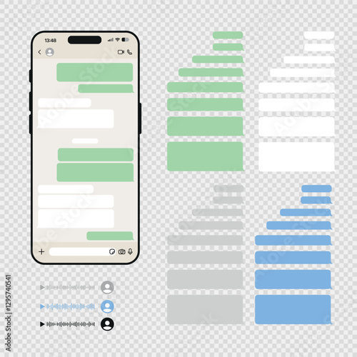 Messenger app screen template. Mobile phone chat eps 10 vector illustration. Phone correspondence sample image. Message flat picture