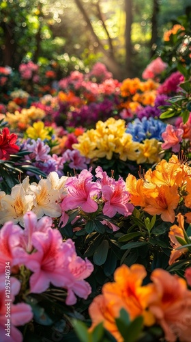 Wallpaper Mural A beautiful garden bursts with life as azaleas bloom in vibrant colors. The rich blossoms create a stunning tapestry of flowers, inviting exploration in a serene outdoor setting Torontodigital.ca