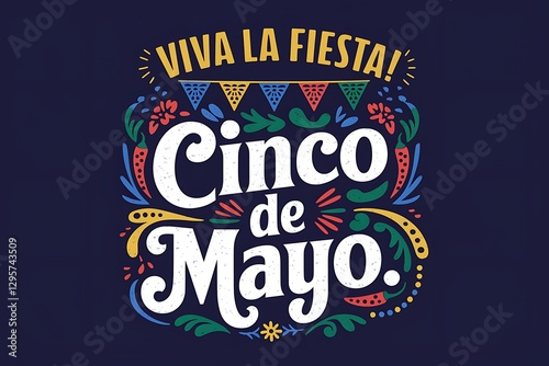 Cinco de Mayo on May 5th. Vector illustration with design for federal holiday in mexico. Pattern with traditional mexican symbols, flowers, red pepper, maracas, sombrero. Banner, poster.