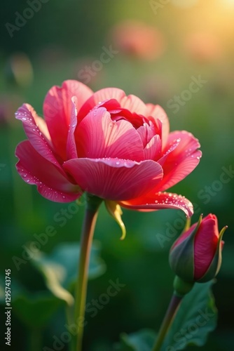 Gentle morning dew glistens on newly opened flowers, bloom, morning