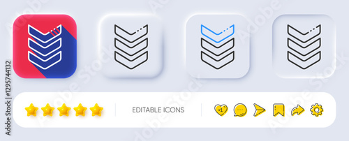 Shoulder strap line icon. Neumorphic, Flat shadow, 3d buttons. Army reward sign. Best rank symbol. Line shoulder strap icon. Social media icons. Vector