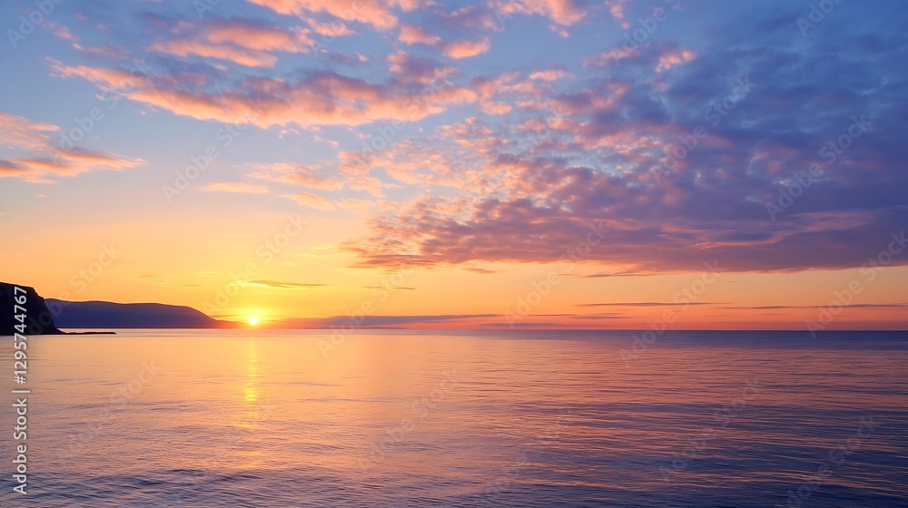 Breathtaking Sunset Over Calm Ocean Waters with Vibrant Cloudy Sky : Generative AI Breathtaking Sunset Over Calm Ocean Waters with Vibrant Cloudy Sky : Generative AI