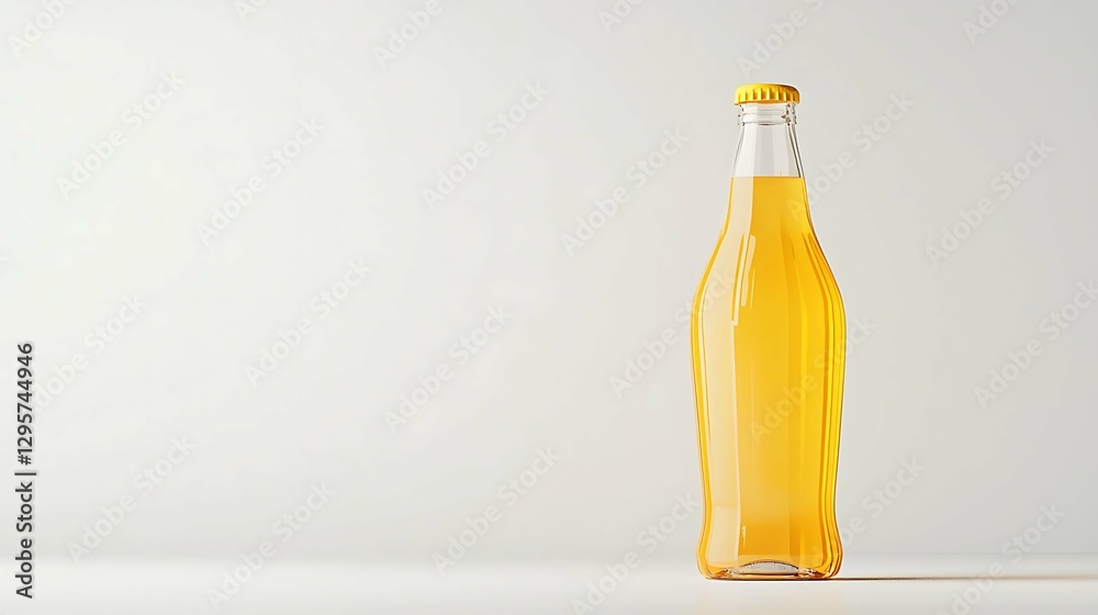 Fototapeta premium This image showcases a transparent bottle filled with a vibrant yellow liquid, set against a minimalist background.