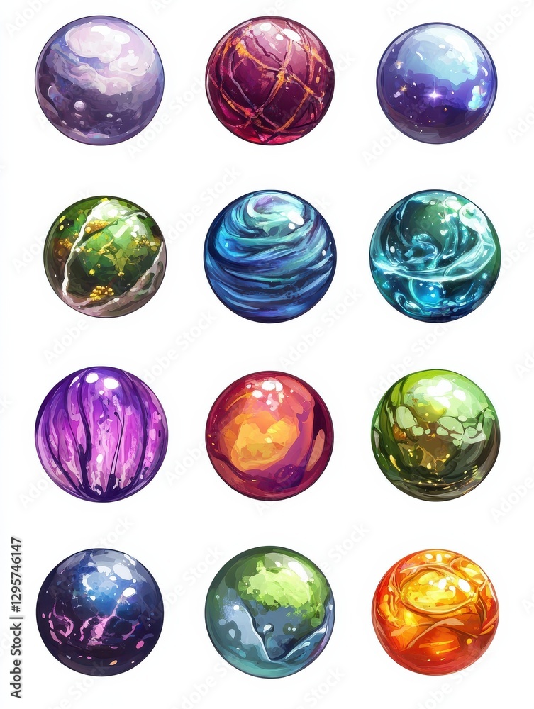 Cartoon fantasy planets. Space planet, slime or jelly satellites in universe. Game galaxy objects, funny cosmic elements recent vector set