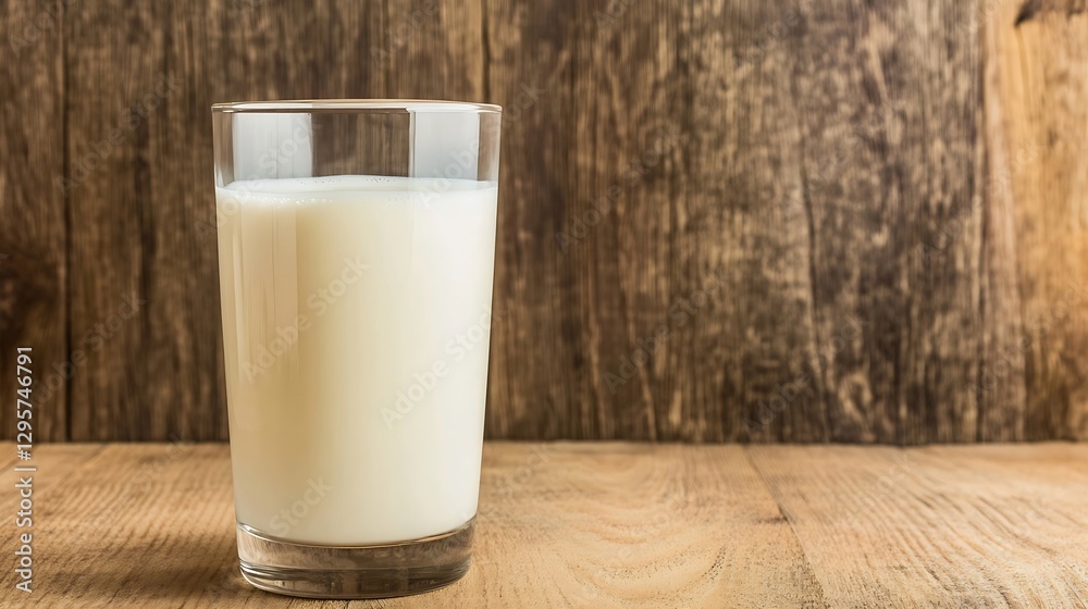 A refreshing glass of creamy milk placed on rustic wooden table background : Generative AI A refreshing glass of creamy milk placed on rustic wooden table background : Generative AI