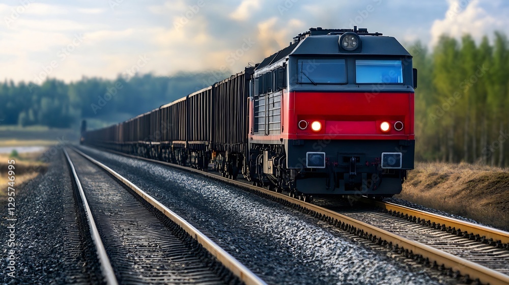 Freight train transporting cargo through beautiful countryside scenery with lush greenery : Generative AI Freight train transporting cargo through beautiful countryside scenery with lush greenery : Generative AI