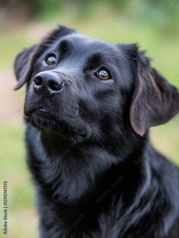 Adorable black dog with soulful expression gazing curiously at the camera in a natural outdoor setting : Generative AI Adorable black dog with soulful expression gazing curiously at the camera in a natural outdoor setting : Generative AI