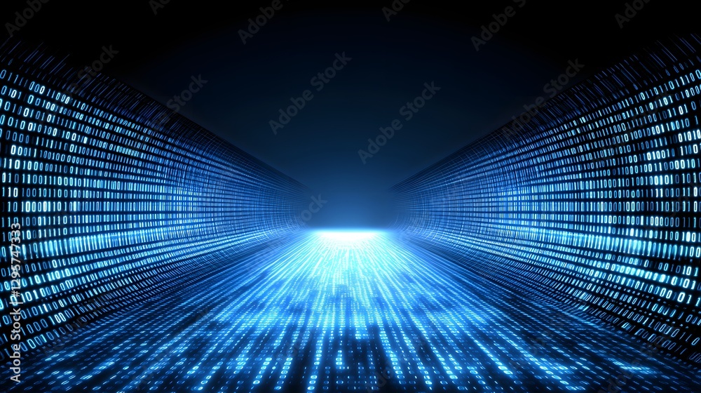 Futuristic digital tunnel with flowing binary code, evoking technology and innovation themes Futuristic digital tunnel with flowing binary code, evoking technology and innovation themes