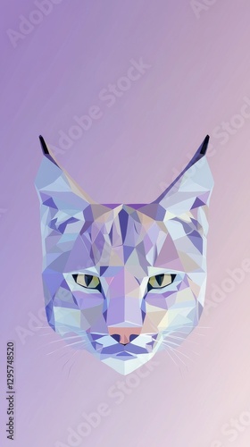 Geometric Lynx Head: A stylized polygraphic depiction in shades of purple showcasing sharp features; perfect for modern art projects.