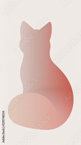 Minimalistic Cat Silhouette: A Blurred, Gradient Illustration in Soft Coral and Peach Shades for Artistic Decor