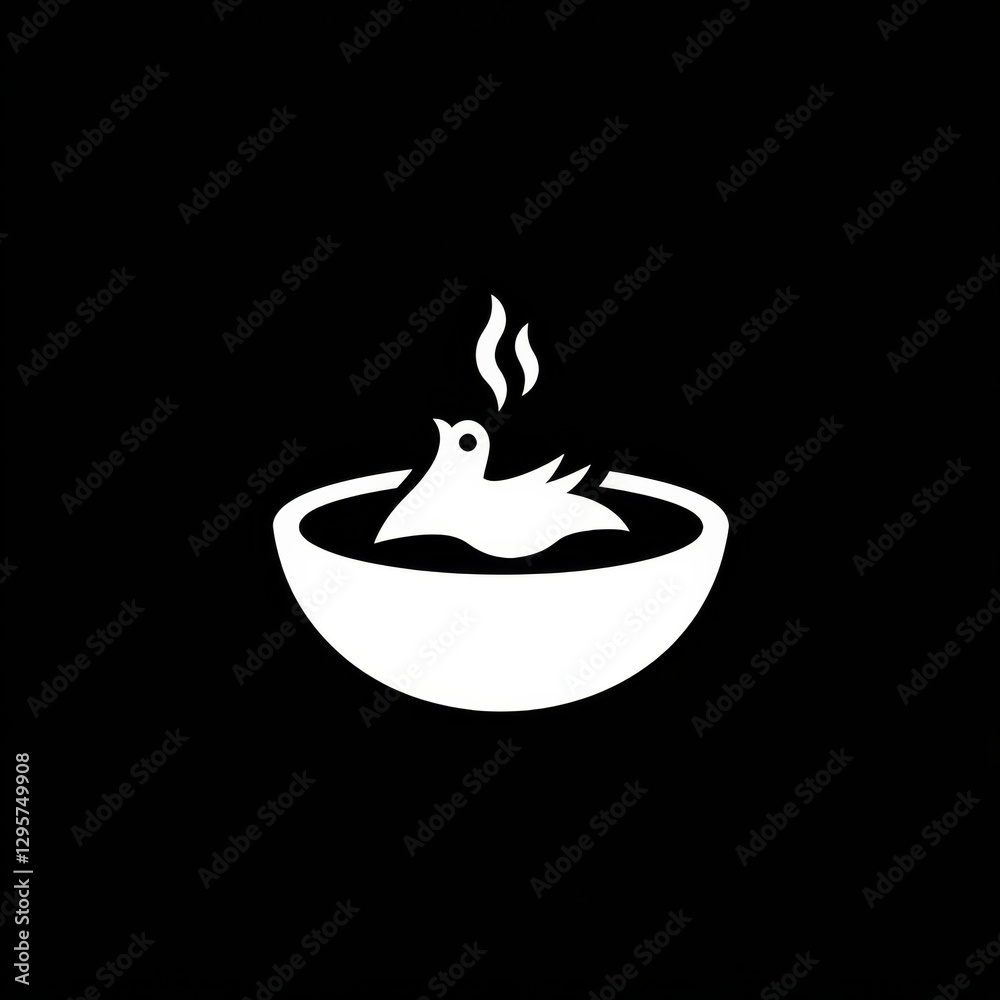 Steaming Bird Bath: Minimalist Symbol of Tranquility and Renewal in Bold Black and White Design Steaming Bird Bath: Minimalist Symbol of Tranquility and Renewal in Bold Black and White Design