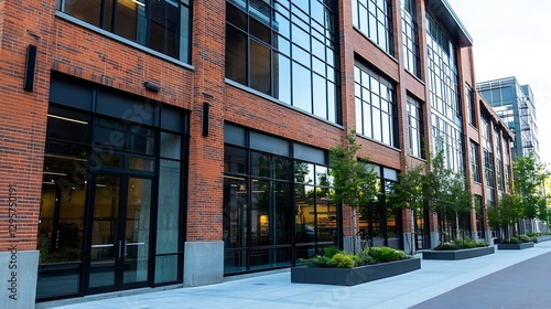 Charming urban building with red brick exterior and large windows : Generative AI © Generative AI