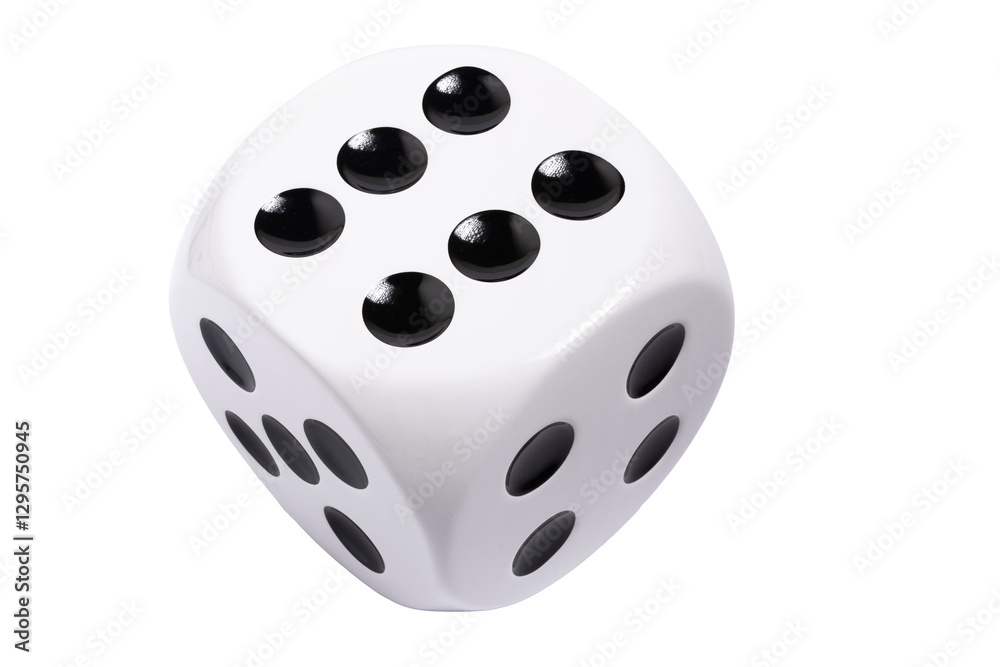 Isolated large white die with black dots on transparent background, template of dice, gambling addiction or table game concept, PNG Isolated large white die with black dots on transparent background, template of dice, gambling addiction or table game concept, PNG