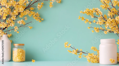 Beautiful yellow gysophilia on vintage aesthetic background with copy space and text space 