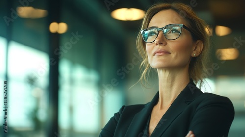 Confident businesswoman leads a board meeting discussion. A group of professionals collaborate in an office. A female project manager guides her team towards success.