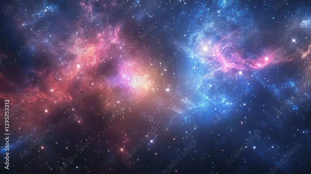 Fototapeta premium Vibrant, cosmic backdrop showcasing galaxies swirling with luminous stars, creating an otherworldly atmosphere.