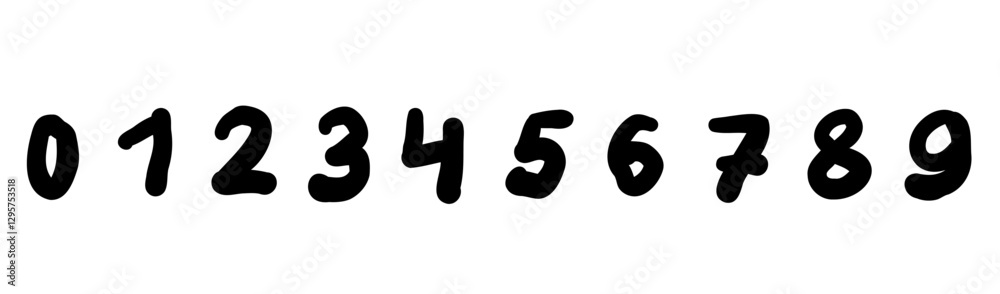 Hand drawn mathematical digits from 0 to 9 font collection set. Vector illustration in hand drawn black doodle style isolated on white background. For birthday, learning, card, logo, sales, decorating Hand drawn mathematical digits from 0 to 9 font collection set. Vector illustration in hand drawn black doodle style isolated on white background. For birthday, learning, card, logo, sales, decorating