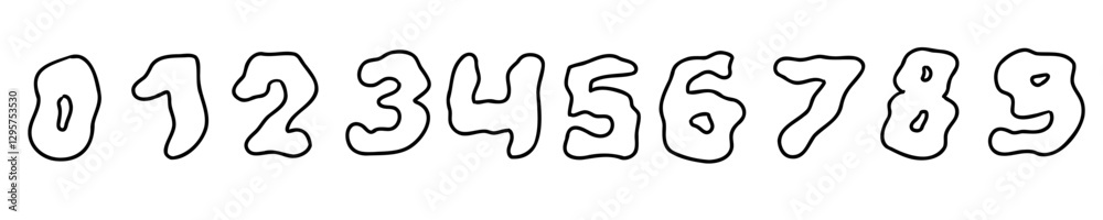 Cloud like black mathematical digits from 0 to 9 font collection set. Vector illustration in hand drawn doodle style isolated on white background. For birthday, learning, card, logo, sales, decorating Cloud like black mathematical digits from 0 to 9 font collection set. Vector illustration in hand drawn doodle style isolated on white background. For birthday, learning, card, logo, sales, decorating