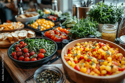 Detail-oriented close-up of healthy dishes during a nutrition consultation in a café.