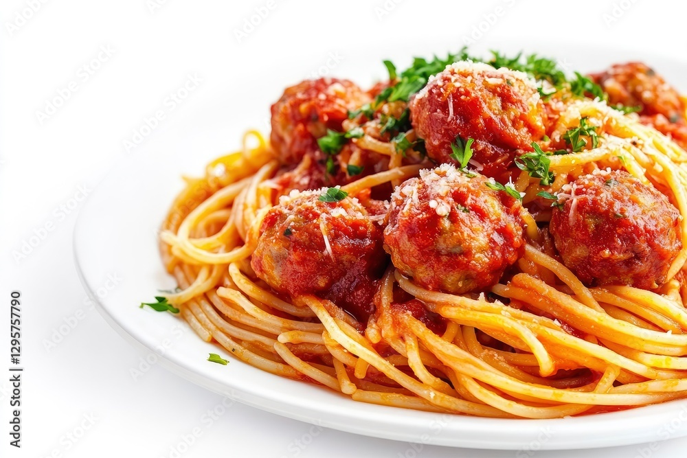 Spaghetti with meatballs, isolated on a white background Spaghetti with meatballs, isolated on a white background