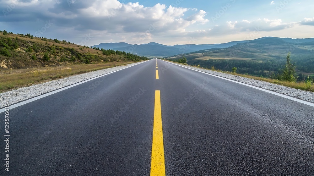 Endless Open Road Through Scenic Mountains Captured Under Bright Sky : Generative AI Endless Open Road Through Scenic Mountains Captured Under Bright Sky : Generative AI