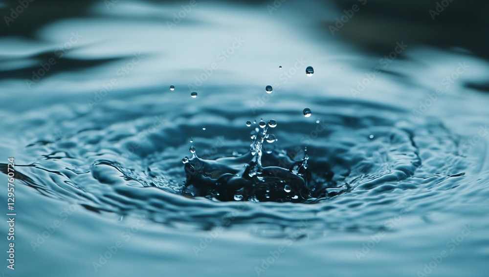 Water drop impacting tranquil surface, rippling effect in background Water drop impacting tranquil surface, rippling effect in background