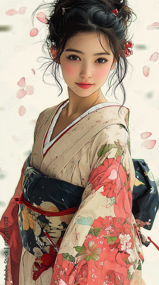 Fototapeta premium 着物を着た女性／桜