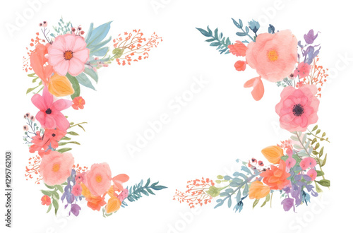 PNG Flowers frame illustration colors art.