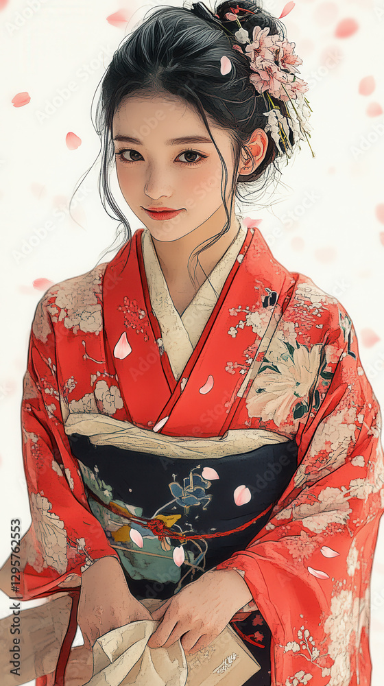 着物を着た女性/桜 着物を着た女性/桜