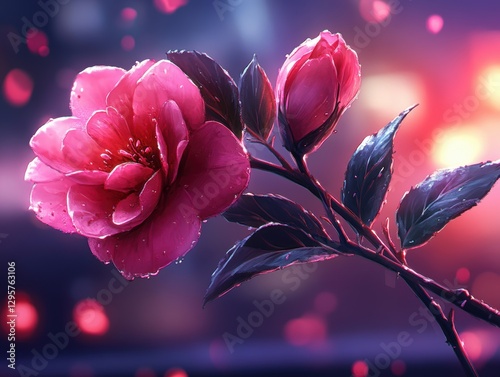 Wallpaper Mural Lush pink flowers with delicate petals glowing softly against a dreamy blue background, generative AI. Torontodigital.ca