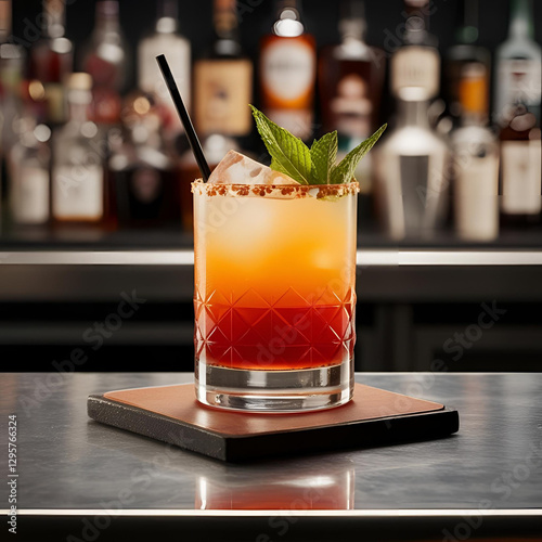 a glass of cocktail in the bar