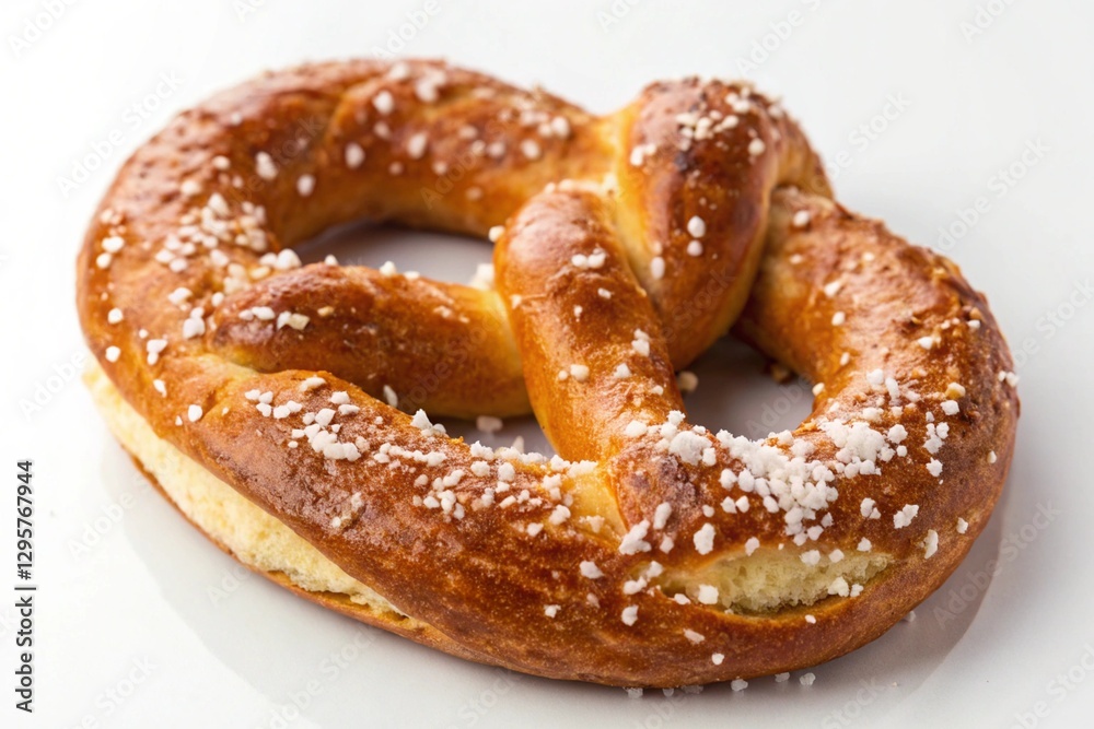 pretzel with large salt grains on white pretzel with large salt grains on white
