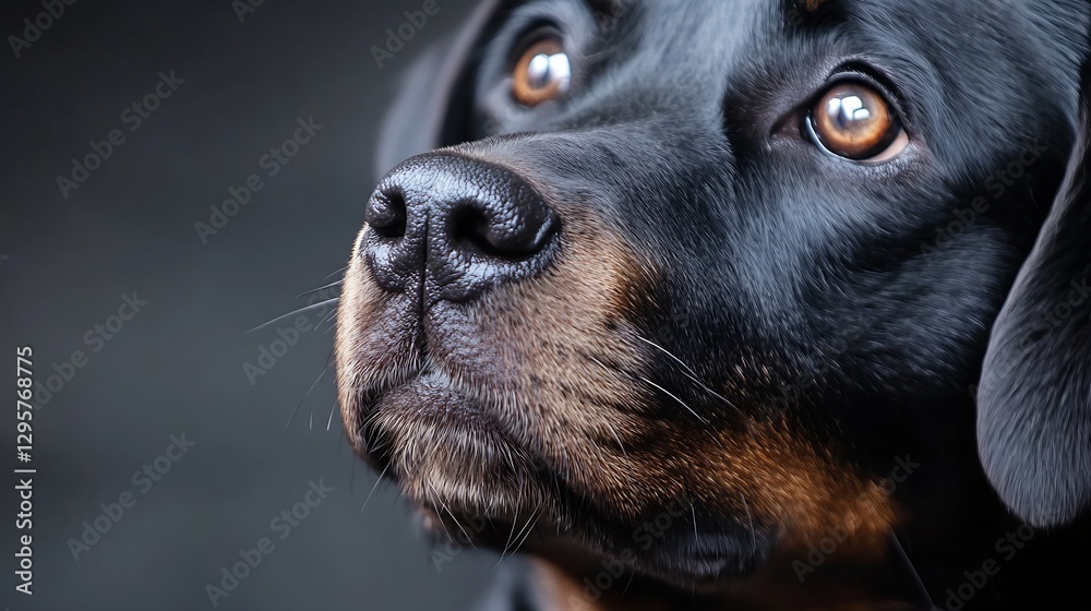 Closeup portrait of a Rottweiler dog with expressive eyes looking thoughtfully : Generative AI