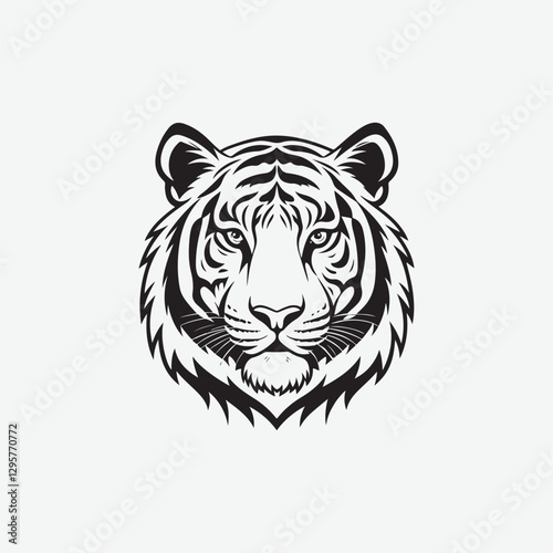 Discover a sleek and stylish tiger face vector silhouette with clean, sharp lines and a minimalist white background. Perfect for modern designs, logos, and creative projects.